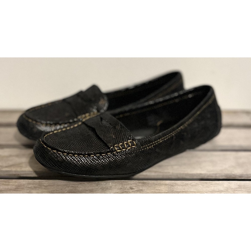 Born Shoes Womens Size 6 Black Leather Driving Moc Penny Loafers Slip On F16333